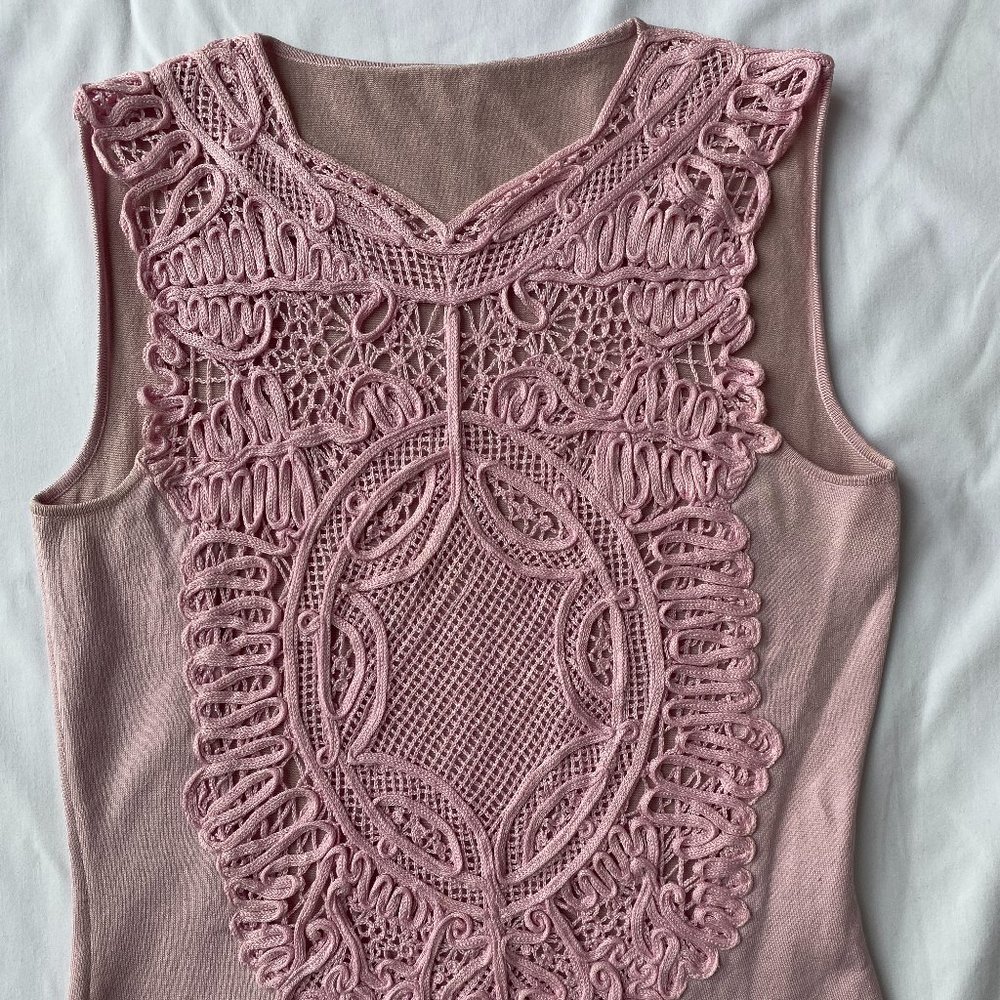 Valentino Vintage Pink Crochet Tank Top, Bohemian Style, Size M.